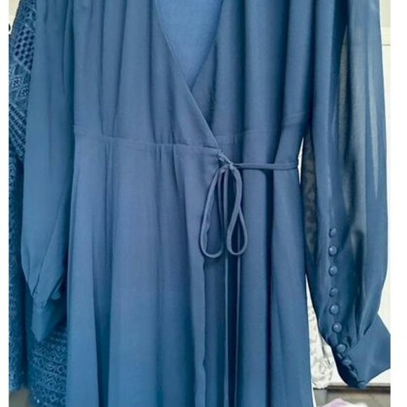 My Whole Heart Dark Navy Blue Long Sleeve LuLu's Wrap Dress Size 2X with Flaw - Picture 3 of 16